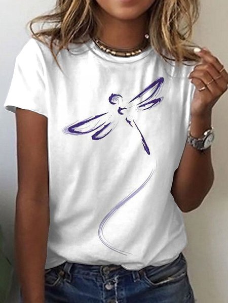 

Misto Cotone Stampato Floreale Maniche Corte Casuale Top, Bianco, Tops