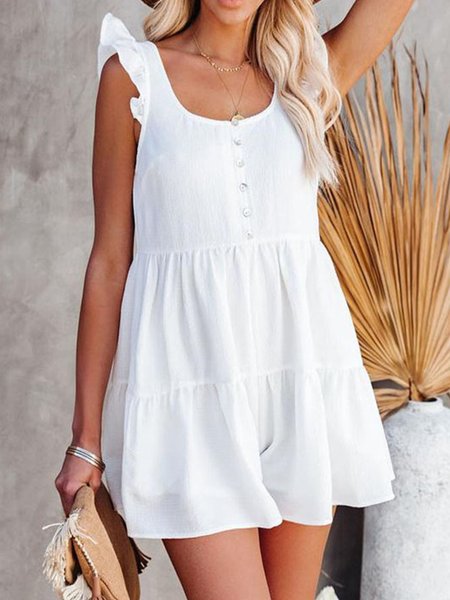 

Vintage Cape Sleeve Plain Plus Size Casual Jumpsuits, White, Jumpsuits