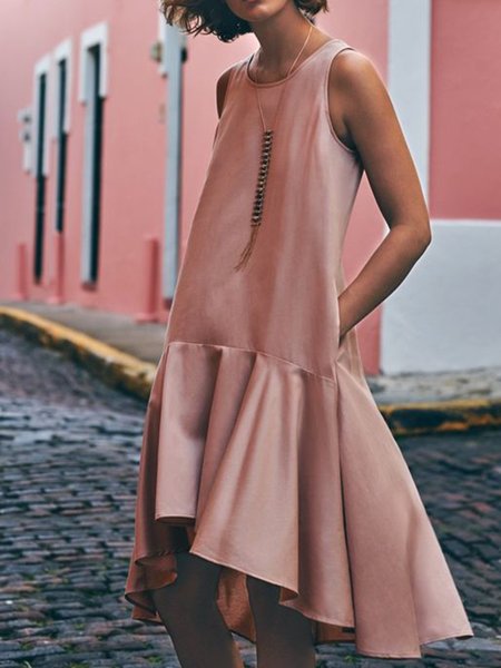 

Girocollo Tinta Unita Abito, Rosa, Dresses