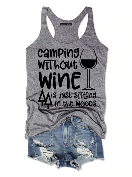 

Camping Without Wine Women's Sleeveless Shirt, Grey, Tank Tops