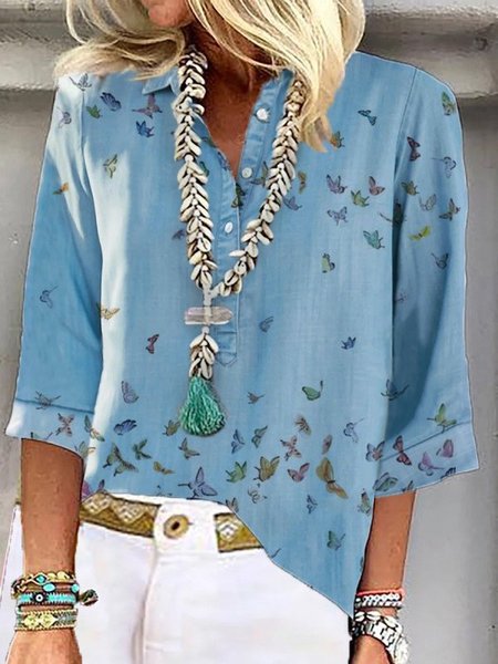 

Casuale Stampato 3/4 Manica Camicie & Top, Blu, Tops