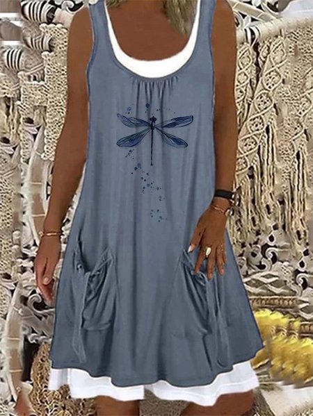 

Casuale Stampato Girocollo senza maniche Abito, Grigio, Dresses