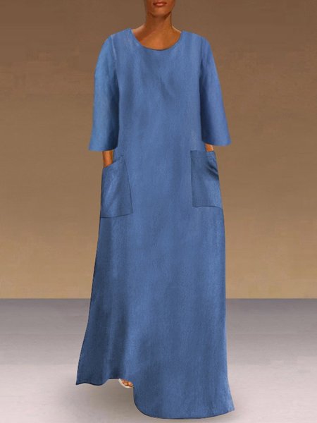 

Vintage Plain Plus Size Half Sleeves Crew Neck Casual Denim Dresses, Light blue, Dresses