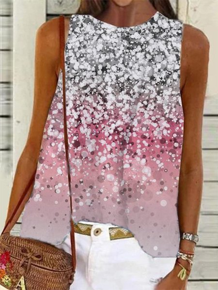 

Casuale senza maniche Stampato Girocollo Top, Rosa, Tops
