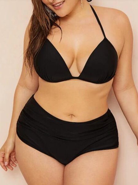 

Holiday V Neck Summer Black One piece, As picture, swimwear>>Bikini Sets