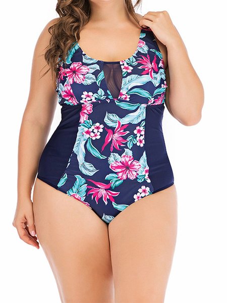

floral One piece, Blue, swimwear>>One-Pieces