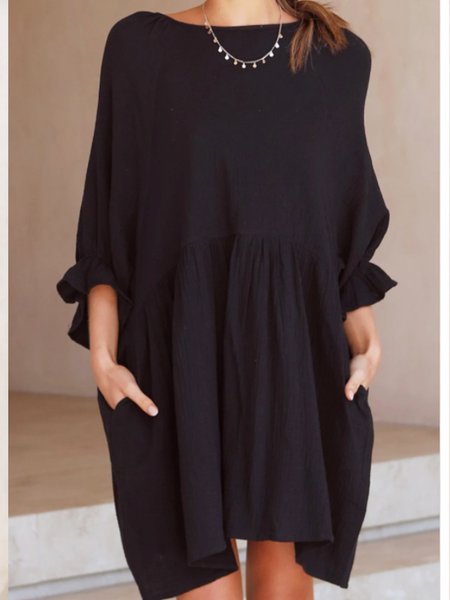

Dritto Semplice Tasche Abito, Nero, Casual Dresses