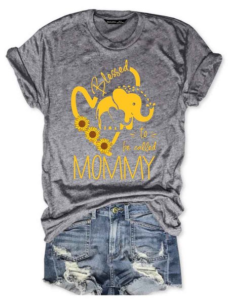 

Blessed To Be Called Mommy Sunflower Elephant Tee, Gray, T-shirts