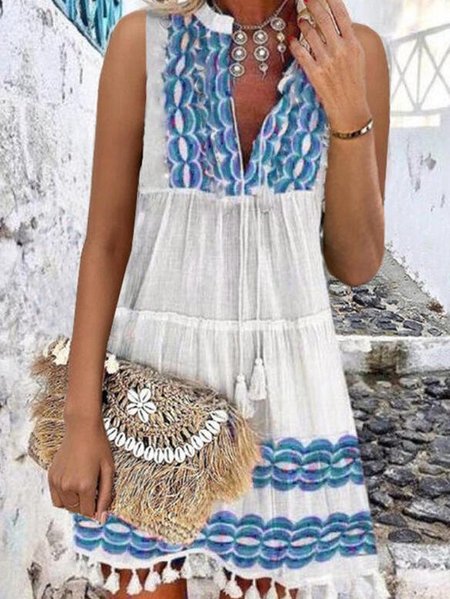 

Tribal Sleeveless Women Dress, Blue, Mini Dresses