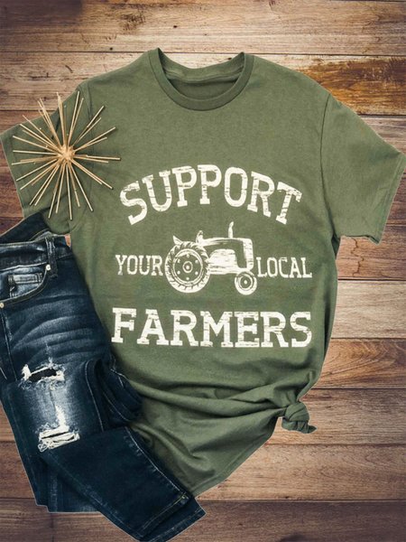 

Crew Neck Cotton Printed Short Sleeve T-shirt, Green, Auto-clearance