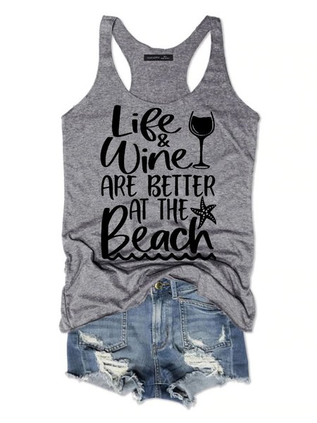 

Life Wine Are Better At The Beach Women's Sleeveless Shirt, Grey, Tank Tops