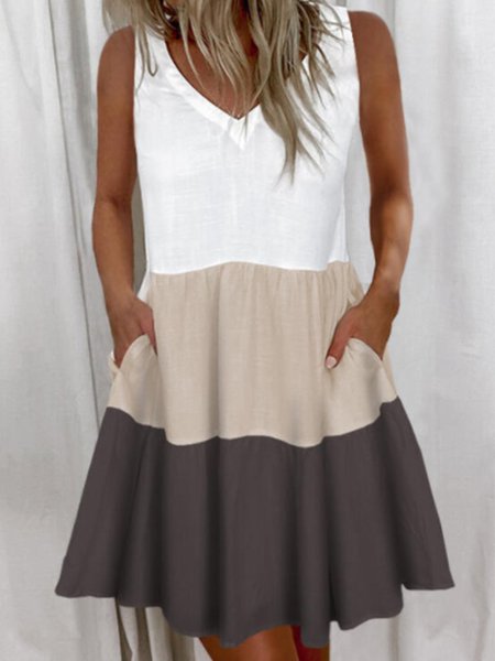 

Sleeveless Shift Color-Block Daily Mini Dress, As picture, Mini Dresses