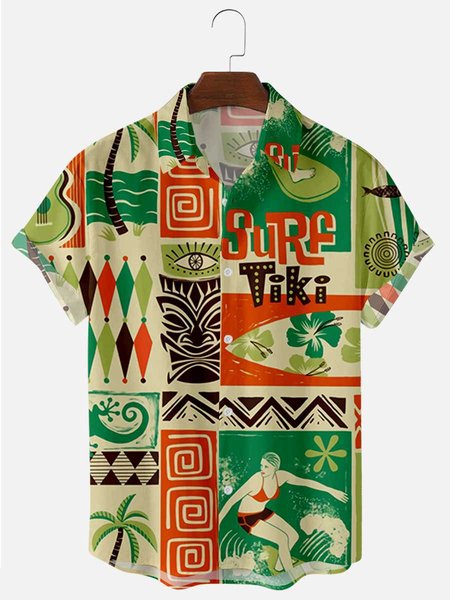 

Shirt Collar Printed Casual Shirts & Tops, Blue, Men's shirts