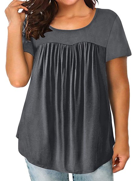 

Plain A-Line Short Sleeve Cotton Tops, Gray, T-Shirts