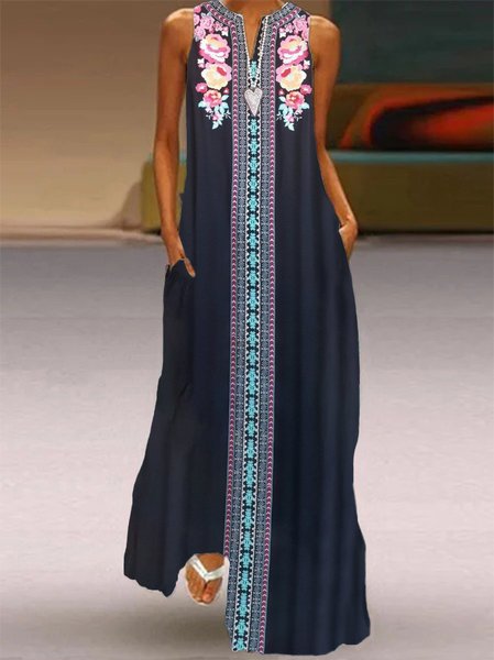 Nuovo Donna Chic taglia grande Vintage hippie Bohemian Maniche Lunghe Gonna Casuale, Nero, Maxi Dresses