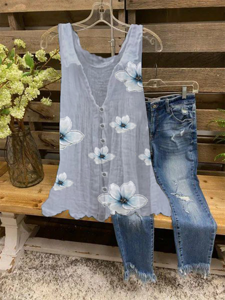 

Buttoned Vintage Blouse, Gray, Tank Tops & Camis