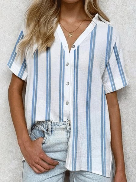 

Short Sleeve Casual Stripes Tops, Blue, Shirts & Blouses