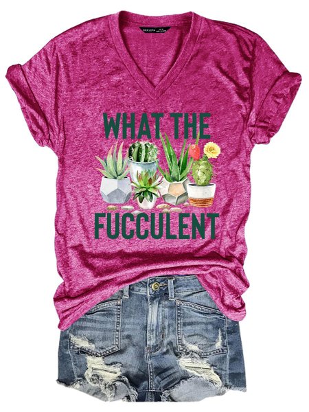 

What The Fucculent Graphic Short-Sleeved Loose Tee, Rose red, T-shirts