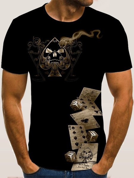 

Uomo Girocollo Stampato Casuale Top, Nero, Men