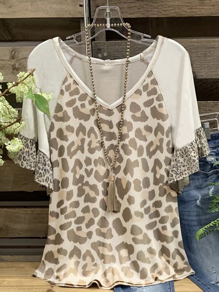 

A-Line Leopard Short Sleeve T-shirt, Apricot, Tops