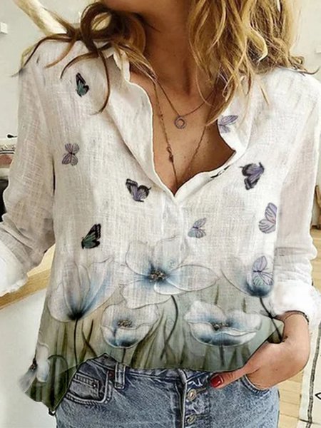 

Maniche Lunghe Scollo a V Casuale Top, Bianco, T-Shirts