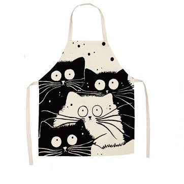 

Cotton and linen apron with a cat pattern, White-black, Kitchen & Cleaning Tools