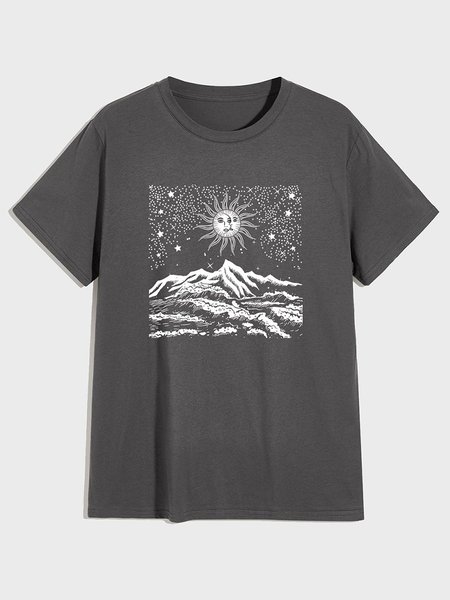 

Starry Sky Sun God Mountain Graphic Tee, Deep gray, T-shirts