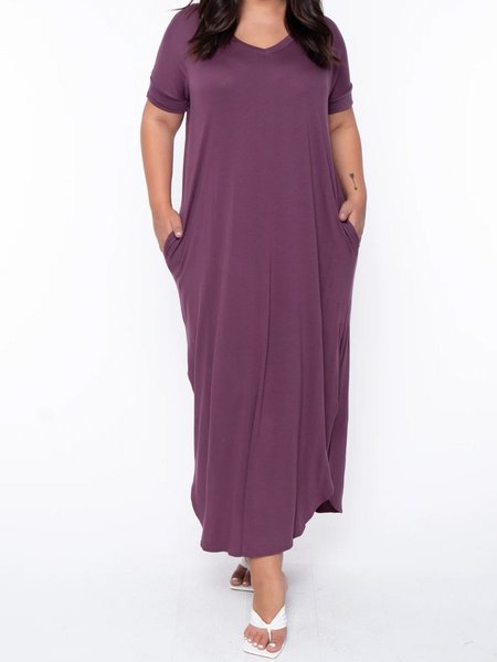 

Plain V Neck Shift Casual Weaving Dress, Purple, Casual Dresses