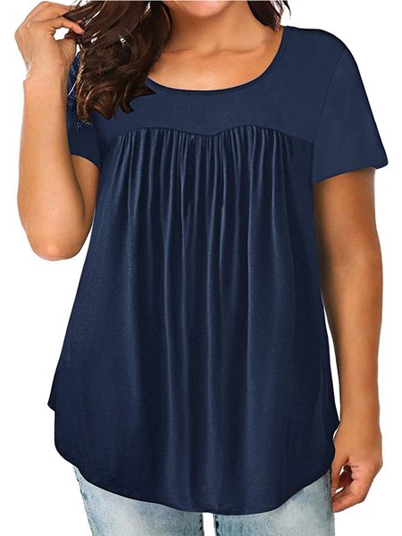 

Plain A-Line Short Sleeve Cotton Tops, Deep blue, T-Shirts