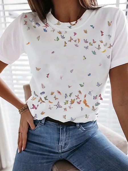 

Maniche Corte Dritto Girocollo Top, Bianco, Blouses & Shirts
