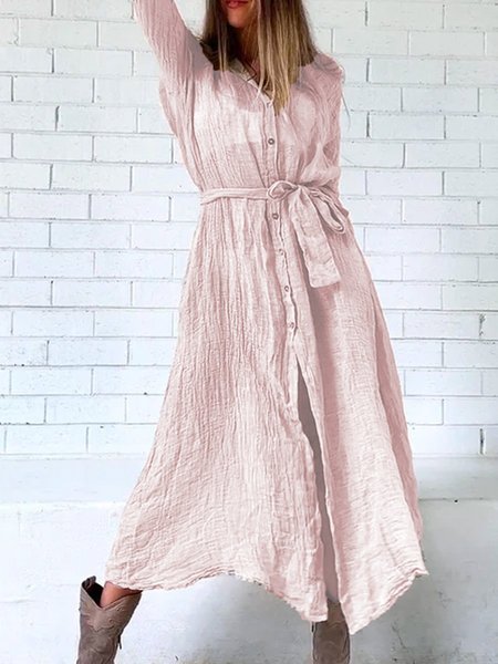 

Maniche Lunghe Vintage Dritto Abito, Grigio, Midi Dresses