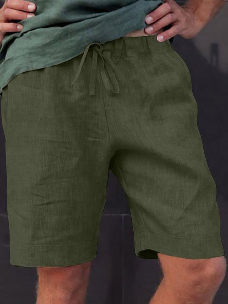 

Mens Linen Solid Drawstring Shorts, Army green, Pants