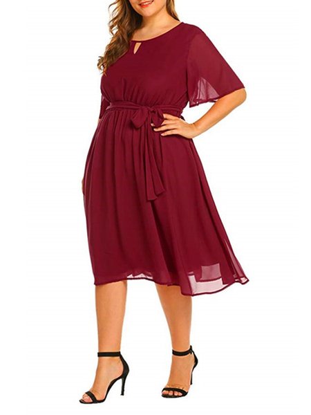 

Elegant Crew Neck A-Line Weaving Dress, Red, Casual Dresses