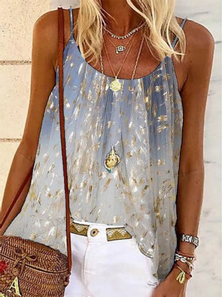 Estate Spiaggia Scollo a U A-line a pois Vacanza Top, Blu, Blouses & Shirts