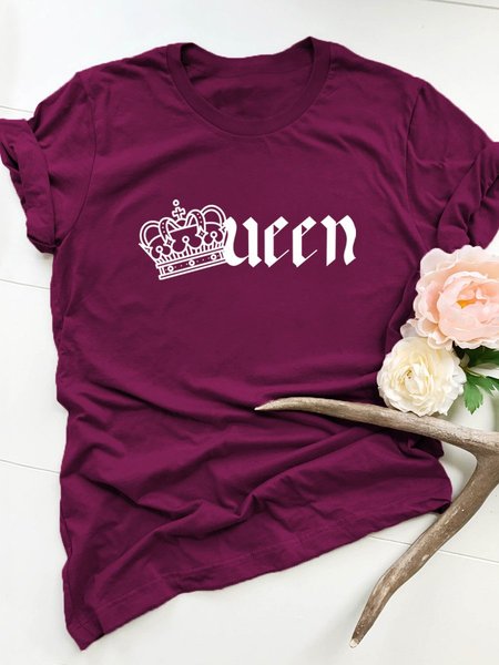 Crown Queen Letter Graphic Tee, Wine red, T-shirts