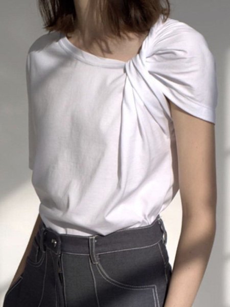 

Polyester Cotton Short Sleeve Blouse, White, Blouses and Shirts