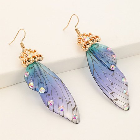 

Butterfly Wing Rhinestone Earrings, Blue, Accessories