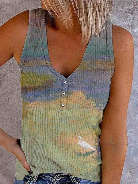 

Casuale Uccello Camicie & Top Misto Cotone, Verde, Tank Top
