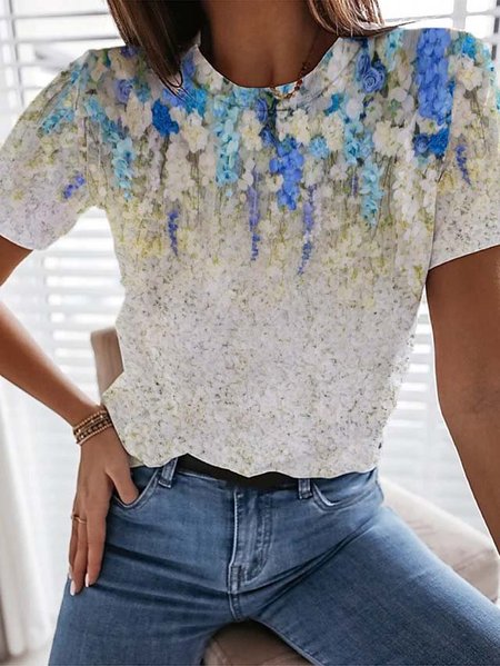 

Girocollo Casuale Misto Cotone Maniche Corte Top, Come immagine, Blouses & Shirts