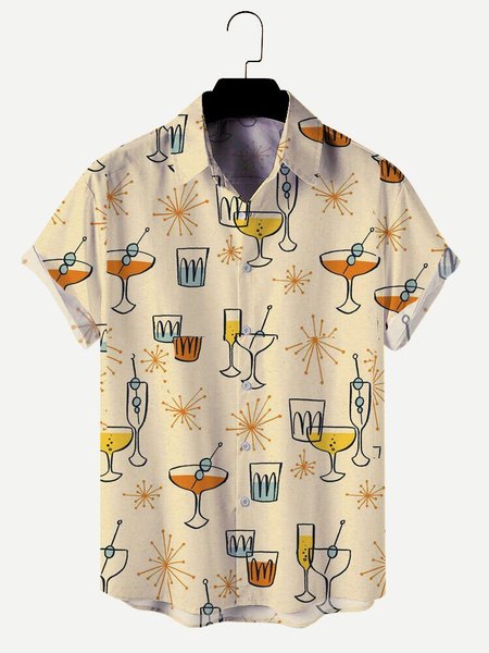 

Regolare In forma Maniche Corte Casuale Camicia per Uomo, Giallo, Men's Top