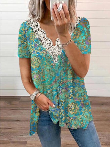 

Casuale Maniche Corte Scollo a V Top, Come immagine, T-Shirts