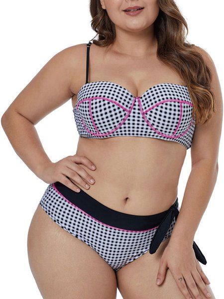 

Plus Size One piece Women's Swimsuit Two Piece Set Of Split Conservative Gathering High Waisted Hot Spring Swimsuit, White, swimwear>>Bikini Sets