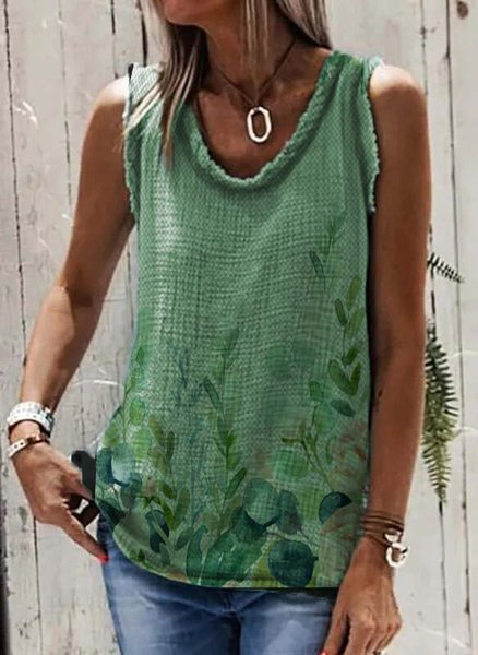 

Crew Neck Shift Casual Tanks & Camis, Green vest, Tanks & Camis