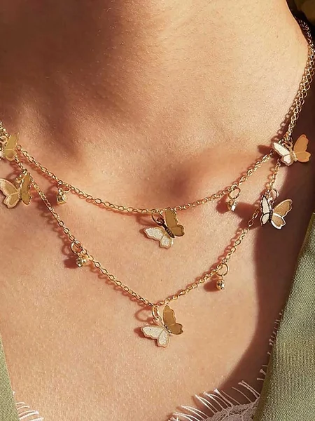 

Simple Alloy Butterfly Pendant clavicle Necklace, Golden, Others