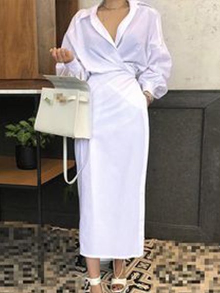 

Casuale Maniche Lunghe Abito, Bianco, Dresses