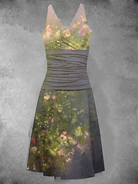 

Arte Olio Pittura Floreale senza maniche Vacanza A-line Abito, Grigio fumo, Dresses