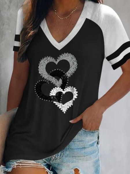 

V Neck Short Sleeve Shirts & Tops, Black, T-Shirts