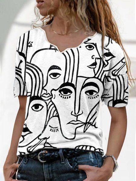 Astratto Casuale Top, Bianco, Blouses & Shirts
