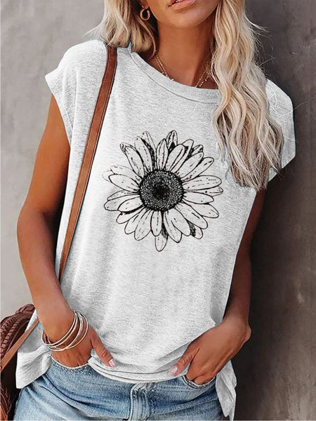 

Maniche Corte Floreale Casuale Top, Grigio, Tops