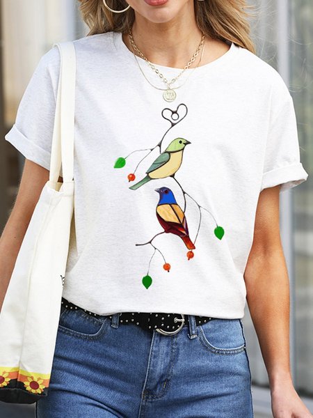 

Kingfisher Multicolor Birds Graphic Tee, White-gray, T-shirts